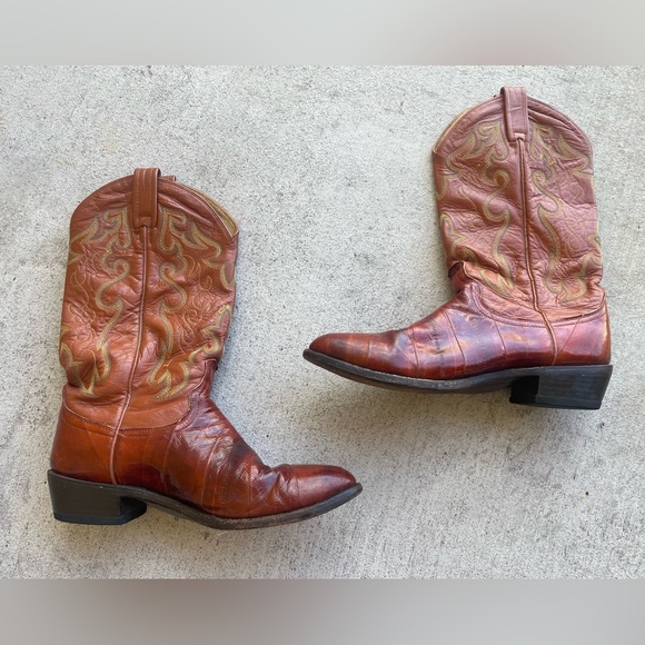 Dan Post Mens Red Exotic Leather Cowboy Western Boots 8.5D 2369 R Rodeo Festival - Picture 2 of 8